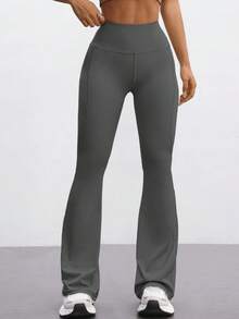 Pantalones elegantes, versátiles y estilizantes de estilo europeo, con cintura alta, piernas anchas y efecto levantador de glúteos, ideales para yoga y ejercicio físico. - Gris - Ver 3