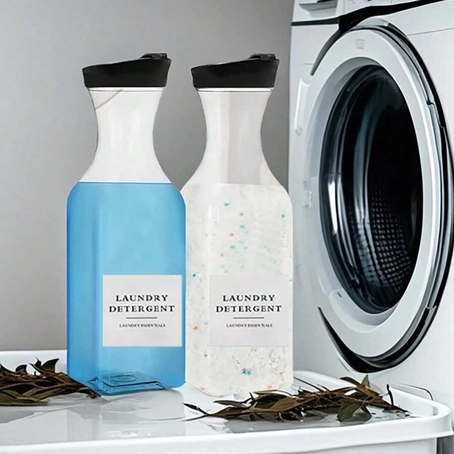 1 paquete de detergente para la ropa con sub-envasado, con 1 botella de etiquetas de sub-envasado, 1 botella de 1500 de capacidad de contenedor de distribución para decoración del hogar y el baño, de vuelta a la escuela - transparente - Ver 1