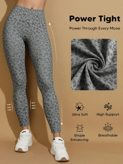 Leggins deportivos de yoga con estampado leopardo para mujer - Diseño sin costuras y cintura alta, modela abdomen y eleva glúteos, tejido elástico y ajustado, ideal para yoga, gimnasio y uso casual