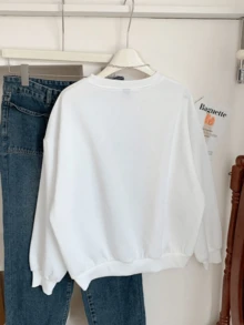 Sudadera cuello redondo de manga manga larga, adornada con estampado, para ropa de Año Nuevo, camisetas gráficas para mujeres, suave regalo ideal - Blanco - Ver 2