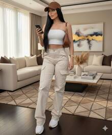 Pantalón Cargo Overzise Para Mujer - Beis - Ver 1