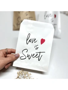 25PCS, Love Is Sweet Gift Bag, 13x18cm White/Kraft Paper Bag, Used For Wedding Decoration, Wedding Candy Paper Bag, Party Gift Bag - Multicolor - View 3