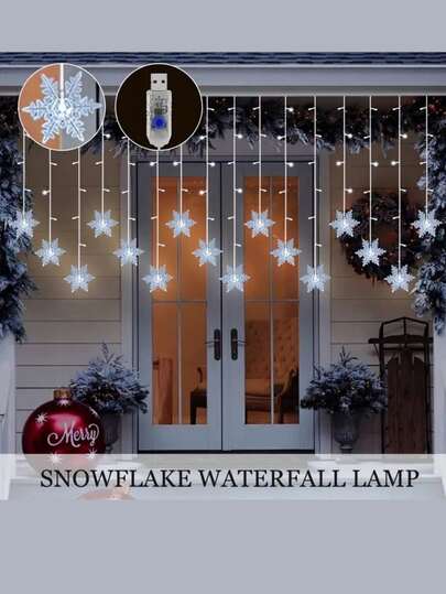 1个防水雪花串灯 - 非常适合室内外节日婚礼派对、圣诞树、卧室和花园装饰，营造节日氛围