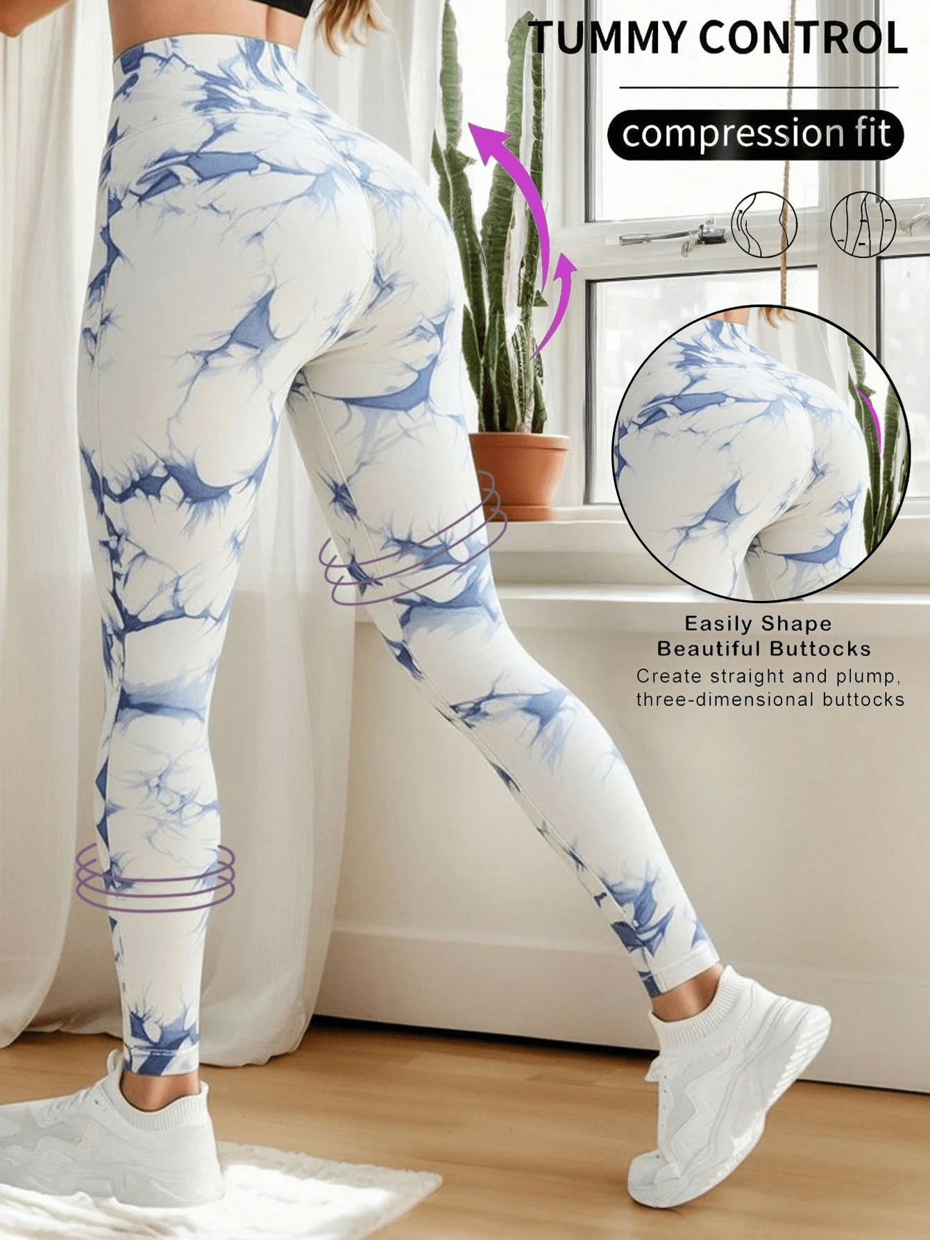 Women Leggings - White/Blue - View 1