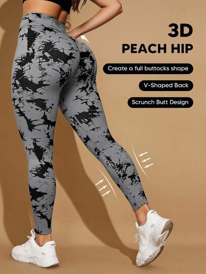 Leggins de yoga para mujer Talla Grande y Extra Ancha - Sin costuras, elastano flexible, estampado tie-dye, diseño que realza el glúteo, ideal para ejercicio casual y deporte