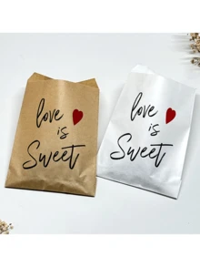 25PCS, Love Is Sweet Gift Bag, 13x18cm White/Kraft Paper Bag, Used For Wedding Decoration, Wedding Candy Paper Bag, Party Gift Bag - Multicolor - View 5