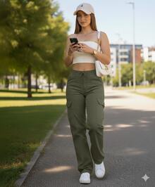 Pantalón Cargo Overzise Para Mujer Con Resorte En La Cintura - Verde militar - Ver 1