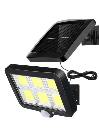 120颗COB太阳能人体感应灯LED太阳能灯庭院户外太阳能壁灯3种照明模式可调节面板安全太阳能泛光灯，适用于花园户外围栏门廊台阶车库