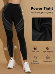 Leggings deportivos  para mujer con estiramiento alto - Gris oscuro / negro - Ver 1