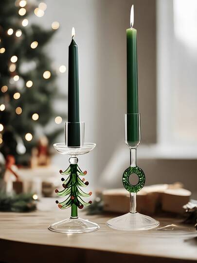 1 pieza Candelabro de vidrio con forma sencilla de estilo nórdico navideño, soporte para vela aromática, candelabro alto y afilado, decoración vintage moderna para centro de mesa, ambiente romántico en la chimenea o mesa de comedor europeo