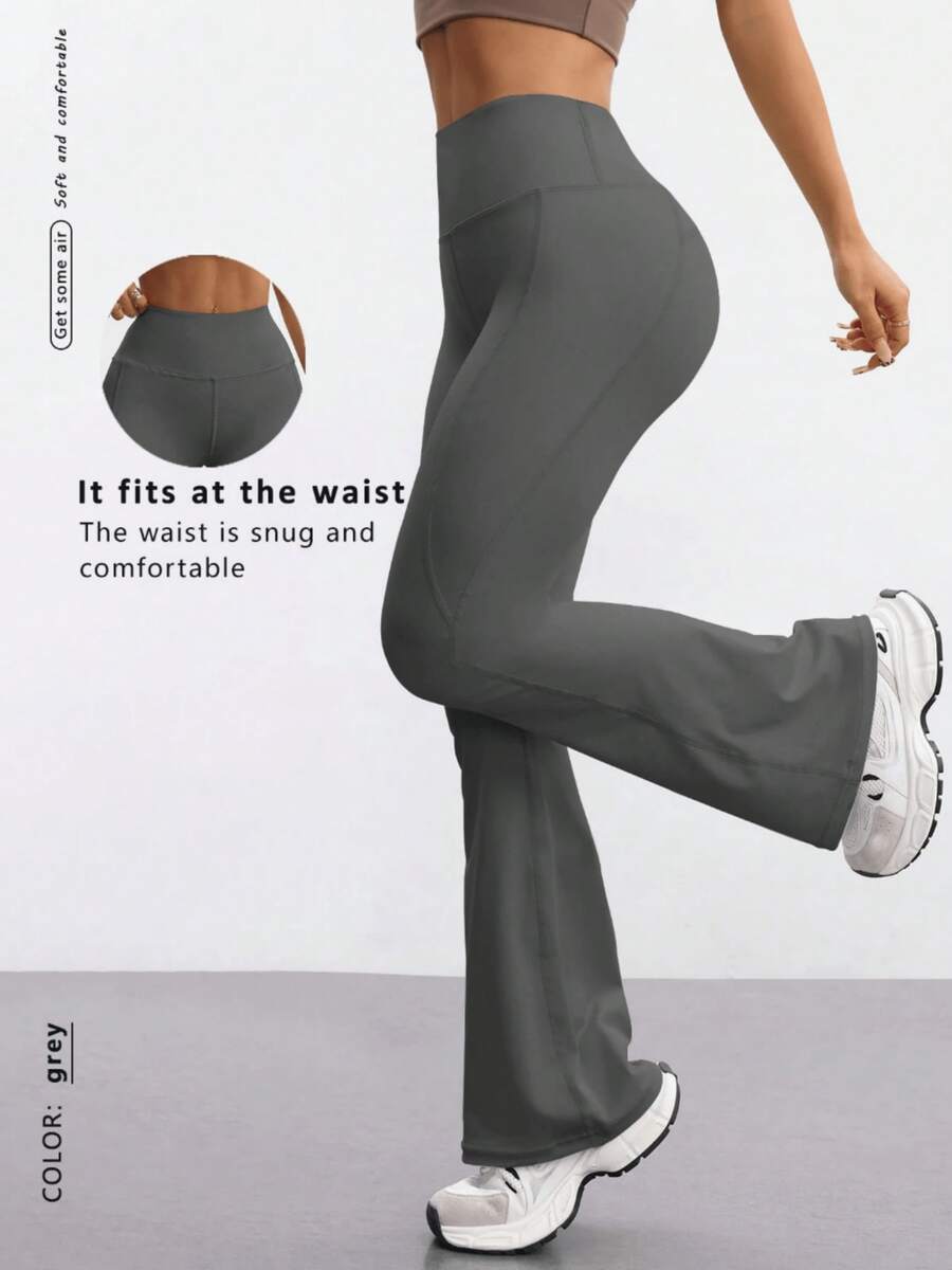Pantalones elegantes, versátiles y estilizantes de estilo europeo, con cintura alta, piernas anchas y efecto levantador de glúteos, ideales para yoga y ejercicio físico. - Gris - Ver 1