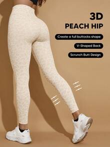 Leggins deportivos de yoga sin costuras para mujer - Estampado de leopardo elegante, diseño de cintura alta que realza el glúteo + tejido elástico de spandex, ¡super cómodos para yoga y ejercicio físico - Amarillo - Ver 2