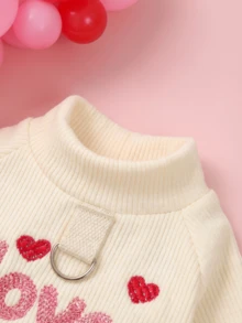 PETSIN 一件猫狗图案刺绣字母服装。宠物情人节套头衫，舒适的春季装扮。 - 白色 - 查看 6