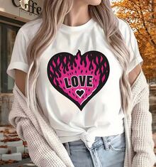 Mujer camiseta casual estilo urbano estampado corazón LOVE ajustada cuello redondo manga corta primavera verano uso diario T-s hirt,San valentin, 14 de febrero, amor, corazon, amist ad - Blanco - Ver 1