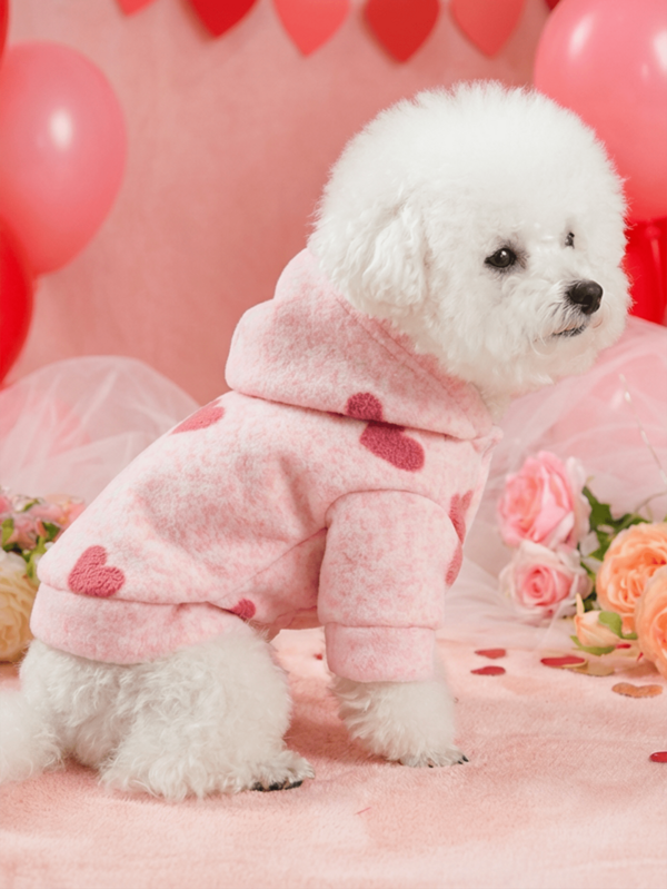 PETSIN 1件猫狗通用服装，粉色心形情人节外套，宠物加厚保暖连帽休闲服