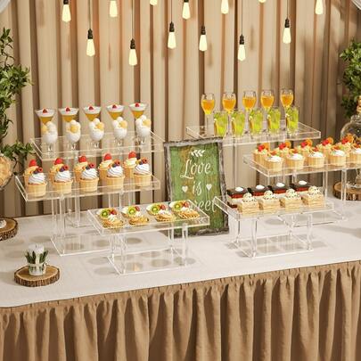 סט מעמדי תצוגה אקריליים לקינוחים, מעמד קאפקייקס אקרילי שקוף לקאפקייקס, ממתקים, מאפים, מגשי אוכל, צלחות קינוח עוגיות, מגשי הגשה, בסיס כן, מתאים לחתונות, מסיבות יום הולדת, ציוד שולחני, מתנות לשנה החדשה, חגיגות חתונה, מסיבות יום הולדת