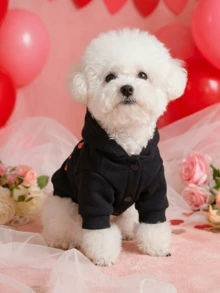 PETSIN 1pc Pet Clothing, Embroidered Pink Love Valentine's Day Jacket, Cat And Dog Universal Hoodie Casual Style - Black - View 5