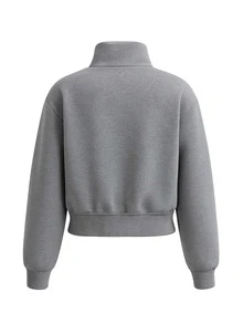 Nike Phoenix Women's 1/4 Zip Cropped Sweatshirt Grey - Dk Grey Heather/Sail - View 2
