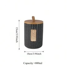 圆形密封陶瓷储物罐，配木质盖子 - 可放入洗碗机清洗，可重复使用，适用于存放糖、咖啡、茶叶和香料 - 现代台面装饰，厨房收纳方案 | 现代厨具 | 木质盖子设计，厨房整理收纳 - 彩色 - 查看 10