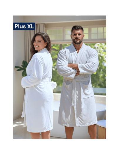 BATA DE BAÑO EXTRA GRANDE ABSORBENTE UNISEX CON BOLSILLOS Y CINTA AJUSTABLE TALLA 40-42