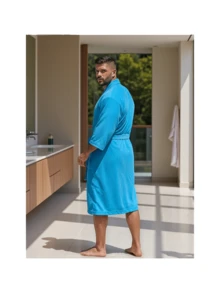 BATA DE BAÑO EXTRA GRANDE ABSORBENTE UNISEX CON BOLSILLOS Y CINTA AJUSTABLE TALLA 40-42 - TURQUESA - Ver 3