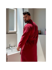 BATA DE BAÑO EXTRA GRANDE ABSORBENTE UNISEX CON BOLSILLOS Y CINTA AJUSTABLE TALLA 40-42 - VINO - Ver 6