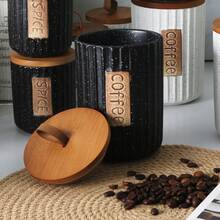 圆形密封陶瓷储物罐，配木质盖子 - 可放入洗碗机清洗，可重复使用，适用于存放糖、咖啡、茶叶和香料 - 现代台面装饰，厨房收纳方案 | 现代厨具 | 木质盖子设计，厨房整理收纳 - 彩色 - 查看 7