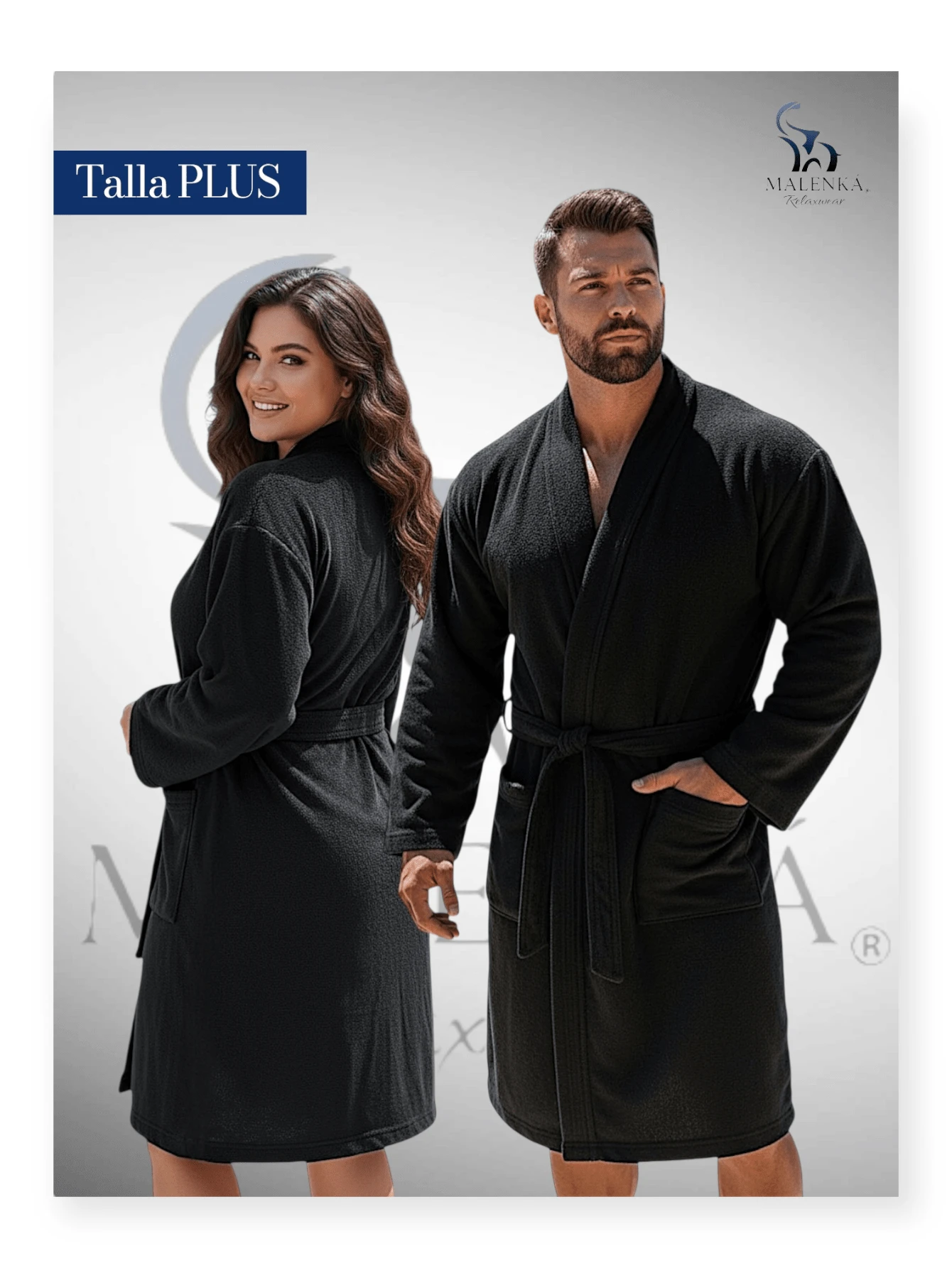 BATA DE BAÑO EXTRA GRANDE ABSORBENTE UNISEX CON BOLSILLOS Y CINTA AJUSTABLE TALLA 40-42 - Negro - Ver 1