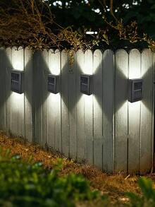 1/2/4/6Pcs Solar Wall Lights, Outdoor Garden Solar LED Lights, Yard Garden Wall Decorative Sconce Lights, 2-Head Waterproof Plastic Wall Lamps For Outdoor Lighting, Street Lighting, Home Balcony Porch Lawn Decoration