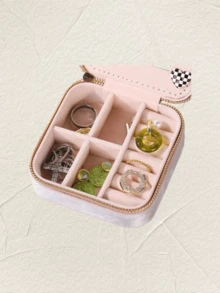 Suede Zipper Jewelry Box, Portable Travel Jewelry Case - Pink - View 2