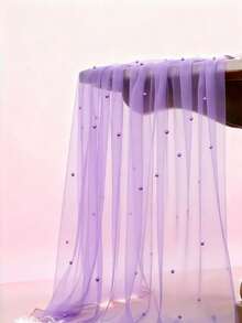 SHEIN 1 tấm khăn trải bàn voan giả ngọc trai màu tím kích thước 160*100cm, khăn trải bàn voan trong suốt dùng cho đám cưới, trang trí cổng cưới, tiệc chiêu đãi, tiệc cô dâu, trang trí tiệc tùng, trang trí ghế, trang trí tường phông nền sự kiện, Ngày Valentine - Màu tím - Xem 5
