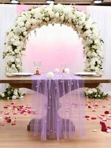 SHEIN 1 tấm khăn trải bàn voan giả ngọc trai màu tím kích thước 160*100cm, khăn trải bàn voan trong suốt dùng cho đám cưới, trang trí cổng cưới, tiệc chiêu đãi, tiệc cô dâu, trang trí tiệc tùng, trang trí ghế, trang trí tường phông nền sự kiện, Ngày Valentine - Màu tím - Xem 4
