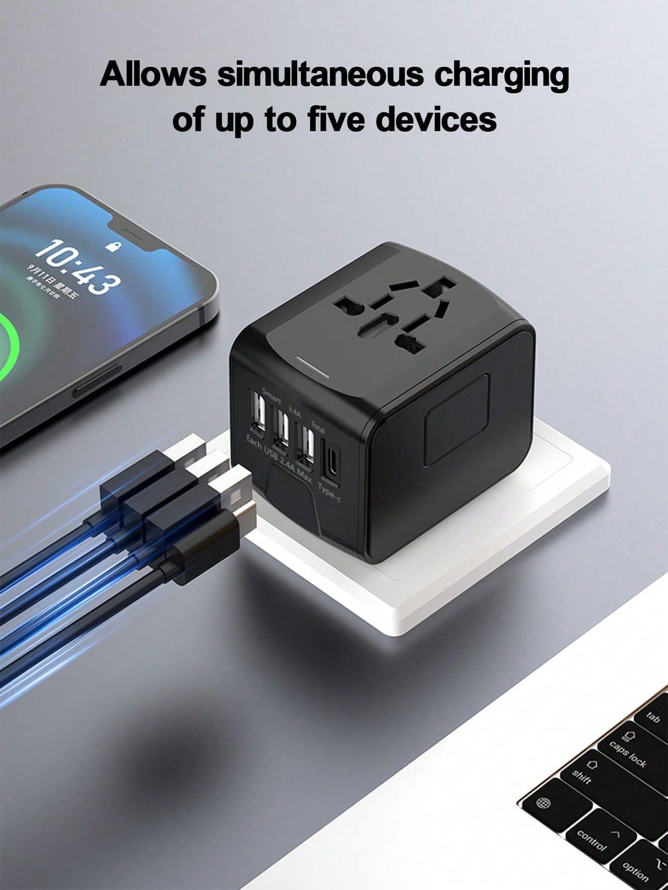 Teckwe 旅行适配器通用电源插头英规美规插座国际墙式充电器，适用于多国适配器