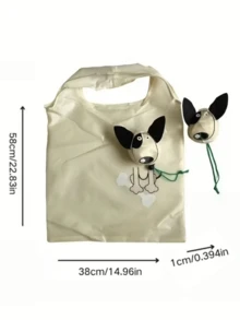 Joivida 1PC Large Capacity Lightweight Foldable Tote Shopping Bag For Women Cute Dog Pattern Open Top Spacious Grocery Bag Durable Fabric Sturdy Handles Casual Fashion Travel Work Beach Shopping Daily Use - Beige - View 3