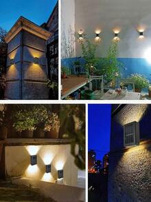 1/2/4/6Pcs Solar Wall Lights, Outdoor Garden Solar LED Lights, Yard Garden Wall Decorative Sconce Lights, 2-Head Waterproof Plastic Wall Lamps For Outdoor Lighting, Street Lighting, Home Balcony Porch Lawn Decoration