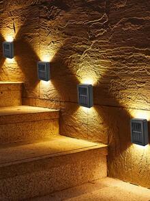 1/2/4/6Pcs Solar Wall Lights, Outdoor Garden Solar LED Lights, Yard Garden Wall Decorative Sconce Lights, 2-Head Waterproof Plastic Wall Lamps For Outdoor Lighting, Street Lighting, Home Balcony Porch Lawn Decoration