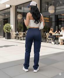 Pantalón Cargo Overzise Para Mujer - Azul Marino - Ver 4