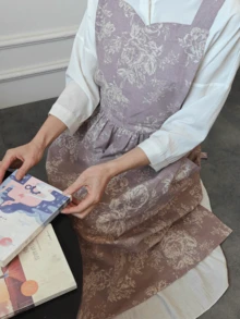 Madebyblanc Delantal elegante de estilo coreano para mujer, delantal de algodón y lino impermeable, delantal sin mangas de estilo japonés-coreano con lazo en la cintura, uniforme de trabajo para cocinar, adecuado para jardinería, florería y limpieza - Correa ajustable, ropa de trabajo con lazo trasero, tela con diseño de flores, para escuelas, uso privado - Ideal para maestros, cuidadores, aficionados - Multicolor - Ver 5