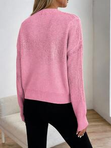 Suéter de Jersey de color brillante para mujeres - material acrílico, textura lisa, tejido cálido y cómodo, suéter de punto suave, artículos necesarios para el ocio diario y el estilo en el lugar de trabajo - Rosa - Ver 3