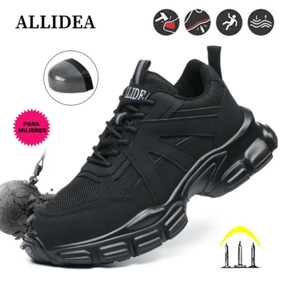 Zapatos de trabajo para mujer,tenis industriales para mujerzapatillas de malla transpirables,botas de casquillo industrial, calzado de trabajo para mujer, antiestático, antideslizante, resistente al desgaste, con entresuela amortiguadora. Adecuado para obras de construcción, operaciones al aire libre, logística y transporte, y situaciones similares.