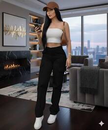 Pantalón Cargo Overzise Para Mujer - Negro - Ver 1