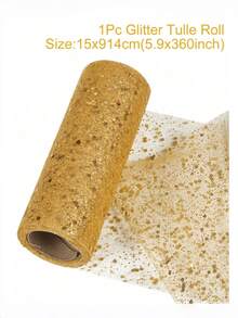 1PC 10/20yd Gold Glitter Organza Roll, Sparkling Sheer Tulle Ribbon Fabric For DIY Valentine Gift, Wedding, Party Decor, Hair Accessories, Luxury Craft - Gold - View 3