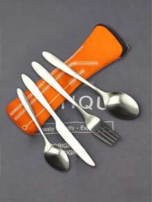 1个餐具收纳袋，可重复使用，黑色便携式餐具袋，户外旅行露营餐具收纳袋，可收纳刀、叉、勺、茶匙、筷子、开瓶器、吸管等餐具，适用于户外旅行露营和办公（不含餐具），圣诞节节日送礼佳品