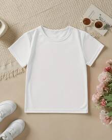 Camiseta estampada, estampado cute sweet brainrot spider web araña arañita , playera manga corta cuello redondo para niña, blusa gráfica corte regular casual elástica. Ajuste cómodo para uso diario de los infantes. - Blanco - Ver 3