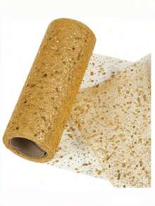 1PC 10/20yd Gold Glitter Organza Roll, Sparkling Sheer Tulle Ribbon Fabric For DIY Valentine Gift, Wedding, Party Decor, Hair Accessories, Luxury Craft - Gold - View 7