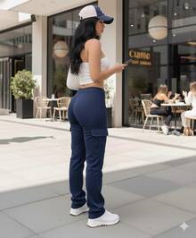 Pantalón Cargo Overzise Para Mujer - Azul Marino - Ver 3