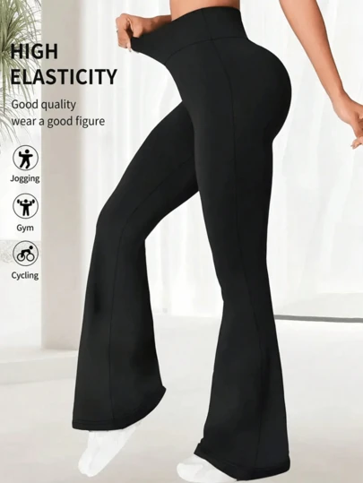 1 par de pantalones de yoga acampanados de cintura alta, con un diseño ajustado que realza las curvas de los glúteos, adecuados para el uso diario, el entrenamiento físico y las actividades deportivas.