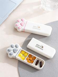 Joivida 1 Portable Creative Mini Cat Claw Pill Storage Box - Portable Daily Medication Storage Box With 3 Compartments, Independent Plastic Medicine Box - Love Multi Functional Jewelry Stand, No Power Required