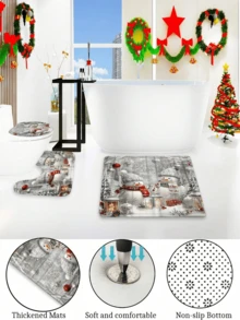 4pcs Winter Snowman Christmas Bathroom Curtain Set With Anti-Slip Bath Mat, U-Shaped Toilet Lid Cover And Rug - Polyester Waterproof Bathroom Decor, Machine Washable, Includes 12 Hooks, Waterproof, Woven Snowflake Pattern - Multicolor - View 13