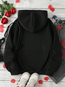 Sudadera Unisex San Valentín - Estilo Corazón Versátil y Cómoda - Sudadera Unisex Oversize con Pelaje Delgado | Capucha Multicolor | Tallas S a XL - Negro - Ver 2